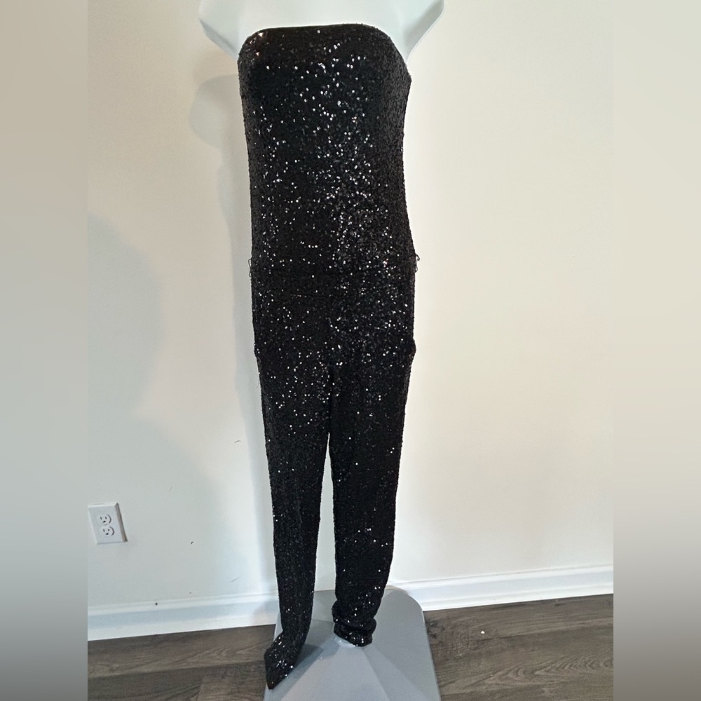 Bebe Black Sparkly Jumpsuit with Fitted Silhouette